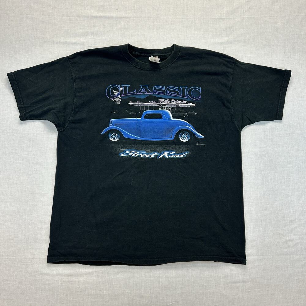 Vintage Mel's Drive-In Classic Street Hot Rod T-Shirt Mens 2XL Black Blue Casual